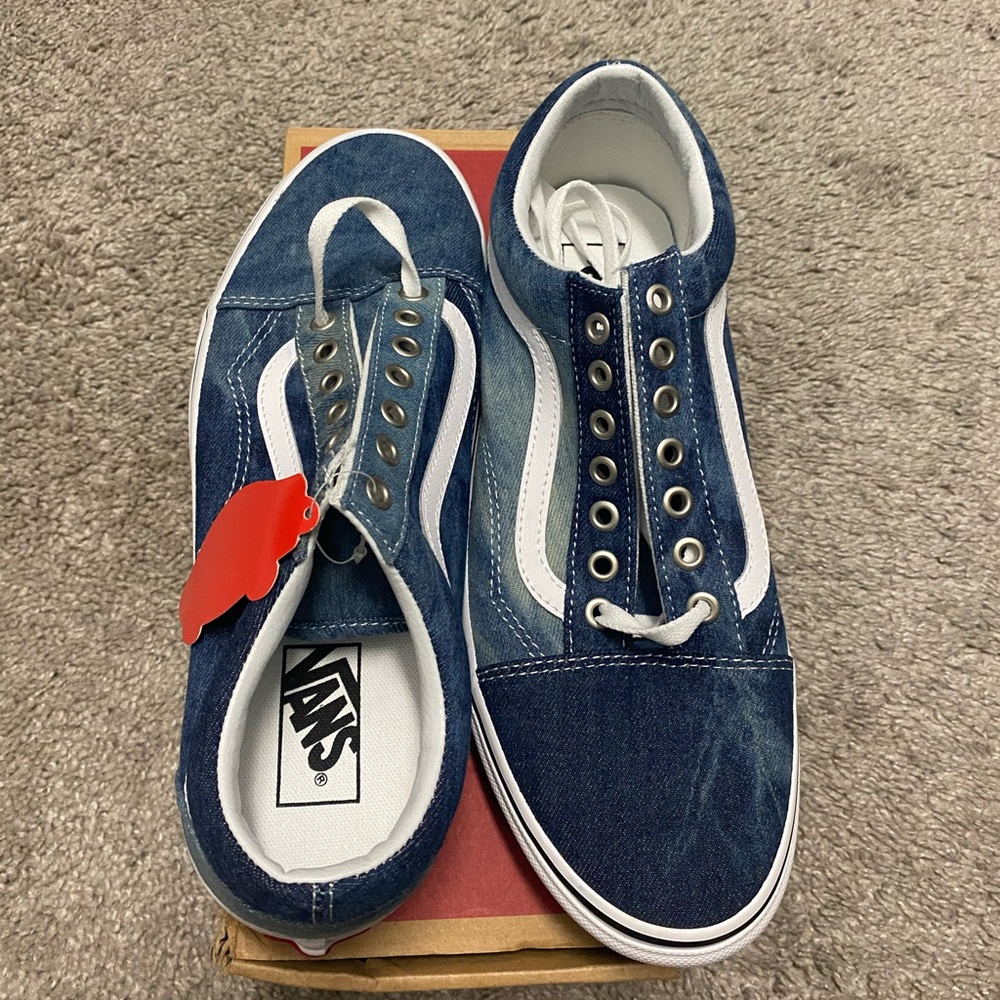 Men Size 8.5 Acid Denim and White Vans